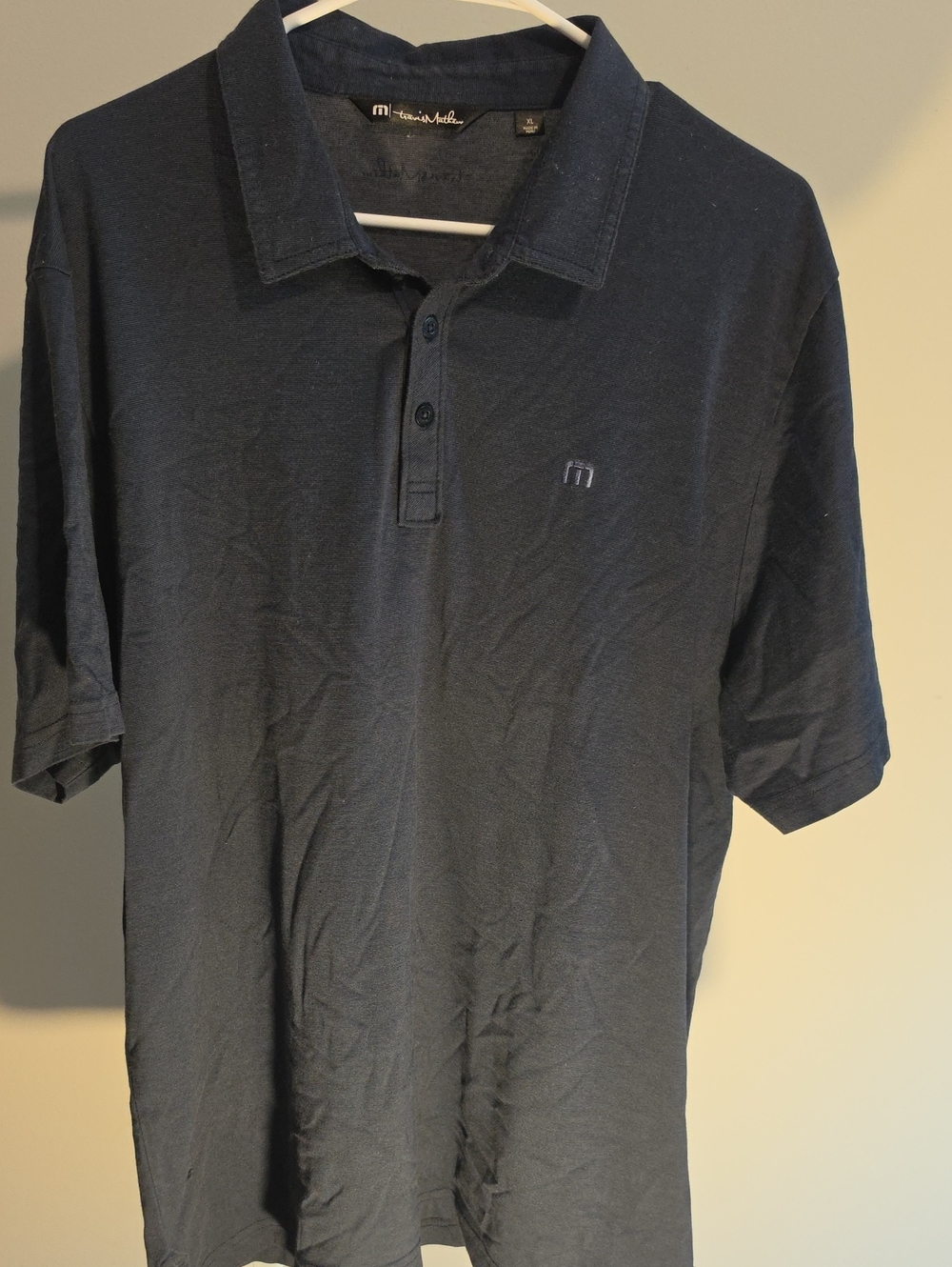 Travis Mathew Dark Navy Polo with Logo On Sleeve XL